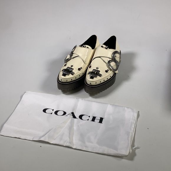 Coach Western Creeper Studded Leather Shoes G3399 Chalk Size 5.5 - Picture 13 of 15